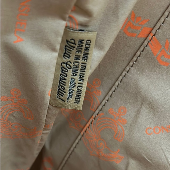 Consuela Orange Quilted Tote with Brown  Leather Accents, patent coated - Picture 4 of 10